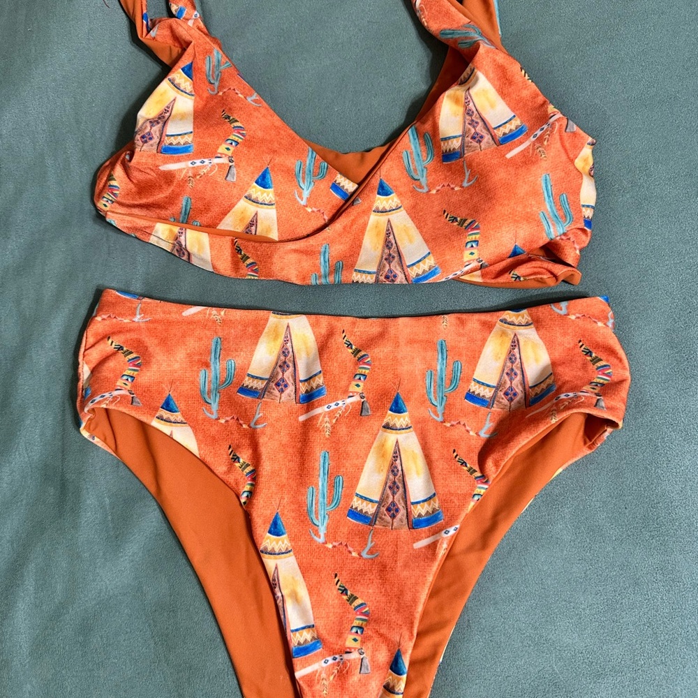 Trendy Orange Bikini with Teepee Print